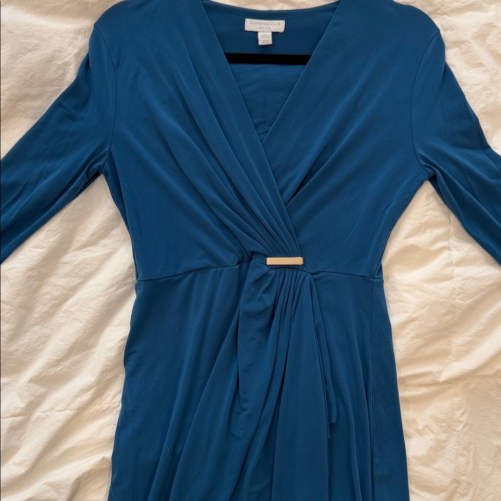 Charter Club Blue Faux Wrap Dress/ Petite Small - Picture 5 of 14
